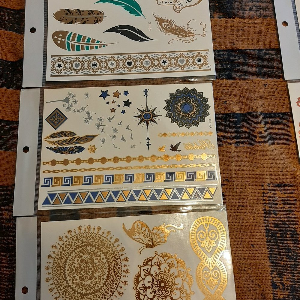 3 sheets Golden Silver Temporary Tattoo - Picture 2 of 16